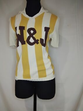 N&J Yellow and White Striped Polo Knit Top